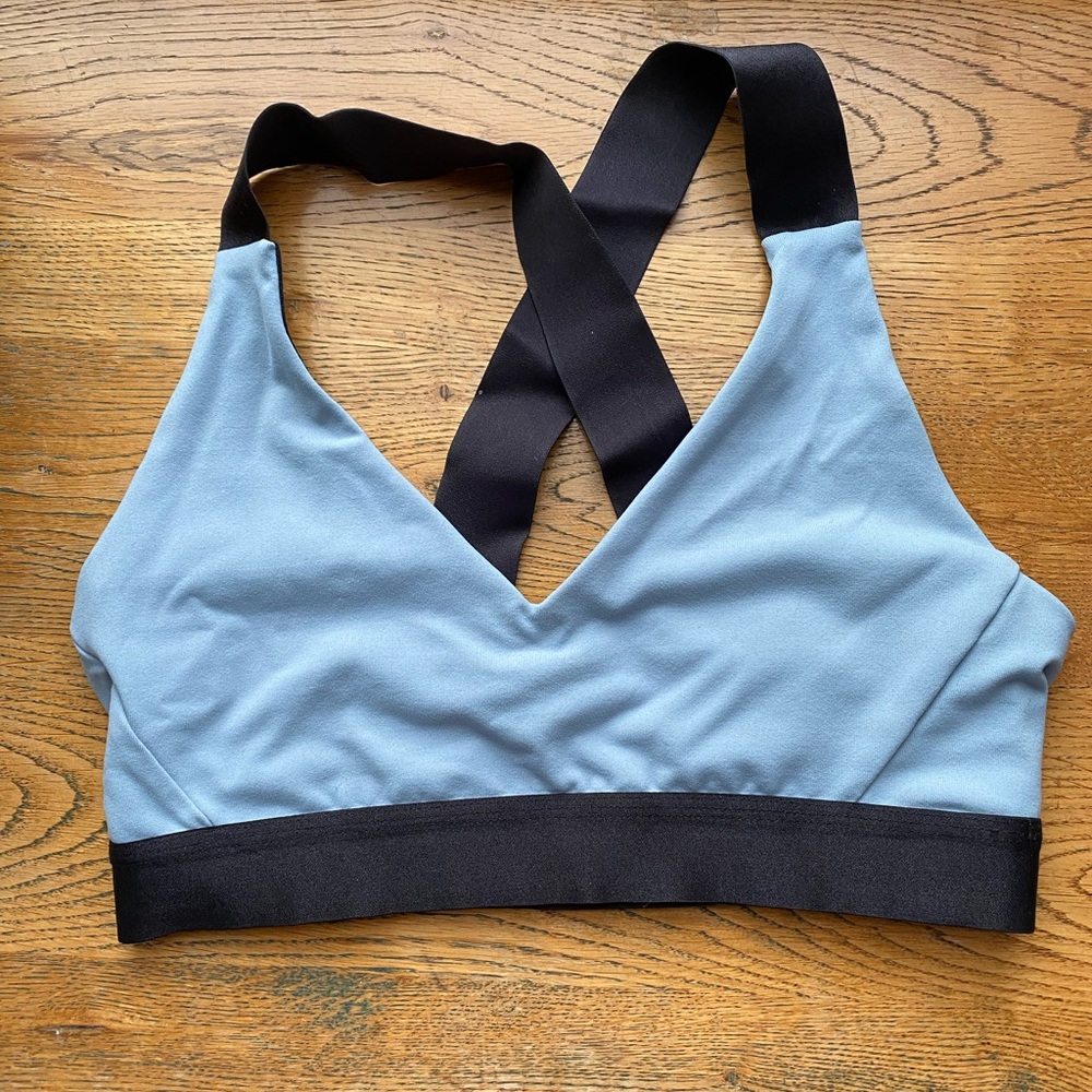Senita Athletics Sports Flex Bra Steel Blue S Light Blue Gray with Black Cross - Picture 3 of 7